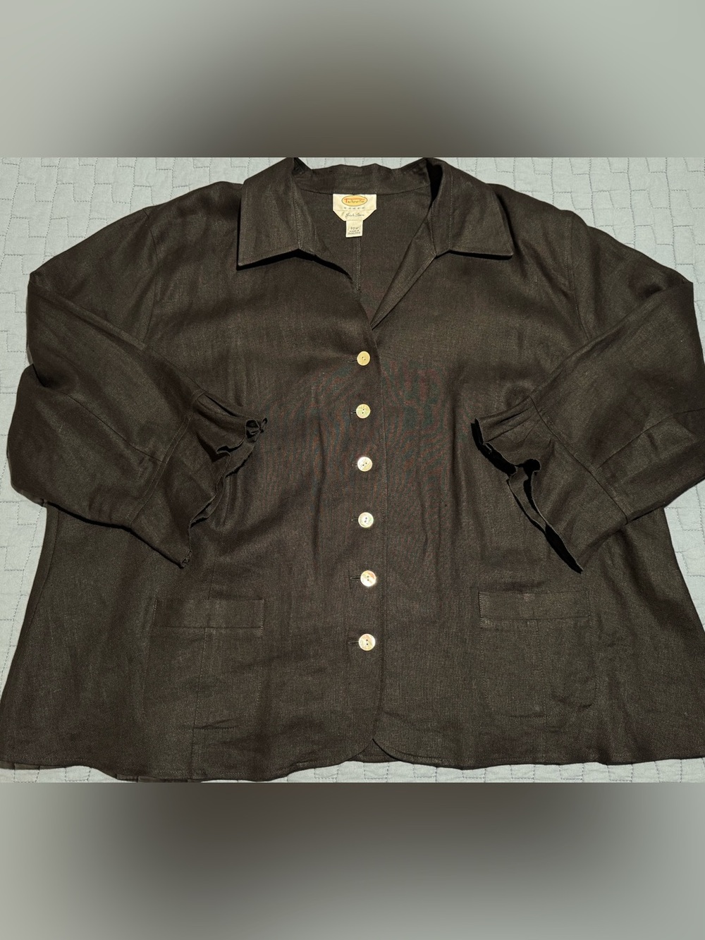 Talbots Black Button-Front Irish Linen-Blend Jacket